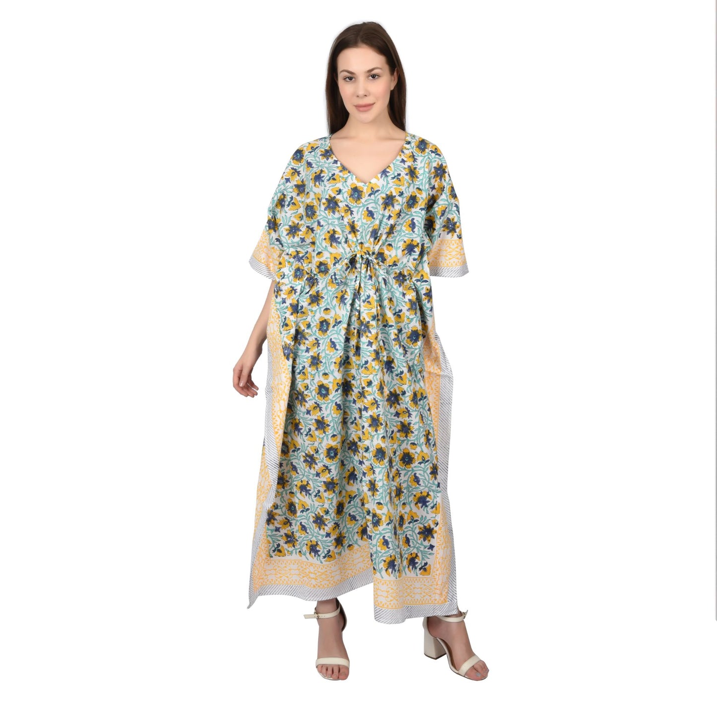 Hand Block Print Cotton Caftans For Women Free Size Vintage traditonal art Maxi gown sleepwear Night gown Kaftan dress