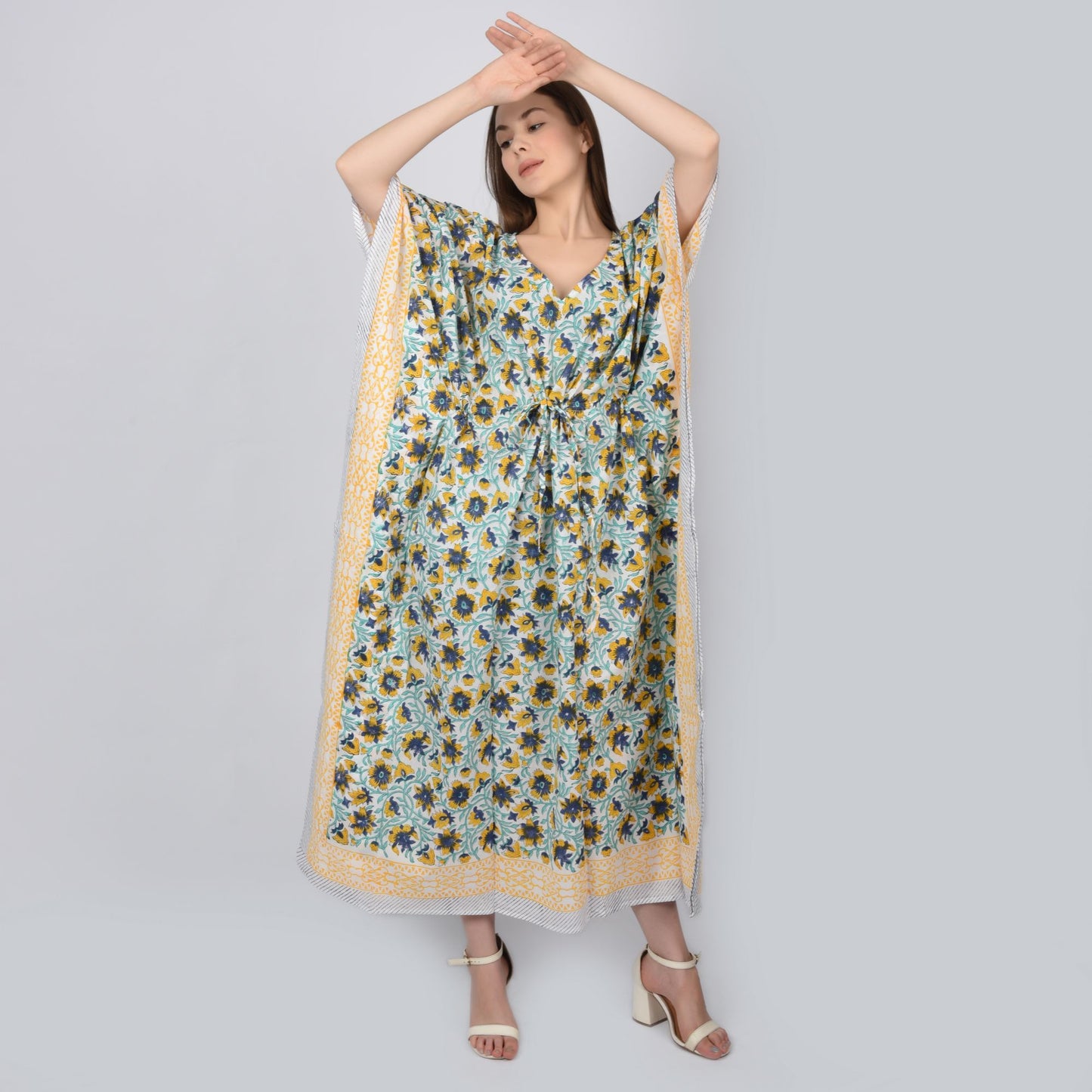 Hand Block Print Cotton Caftans For Women Free Size Vintage traditonal art Maxi gown sleepwear Night gown Kaftan dress