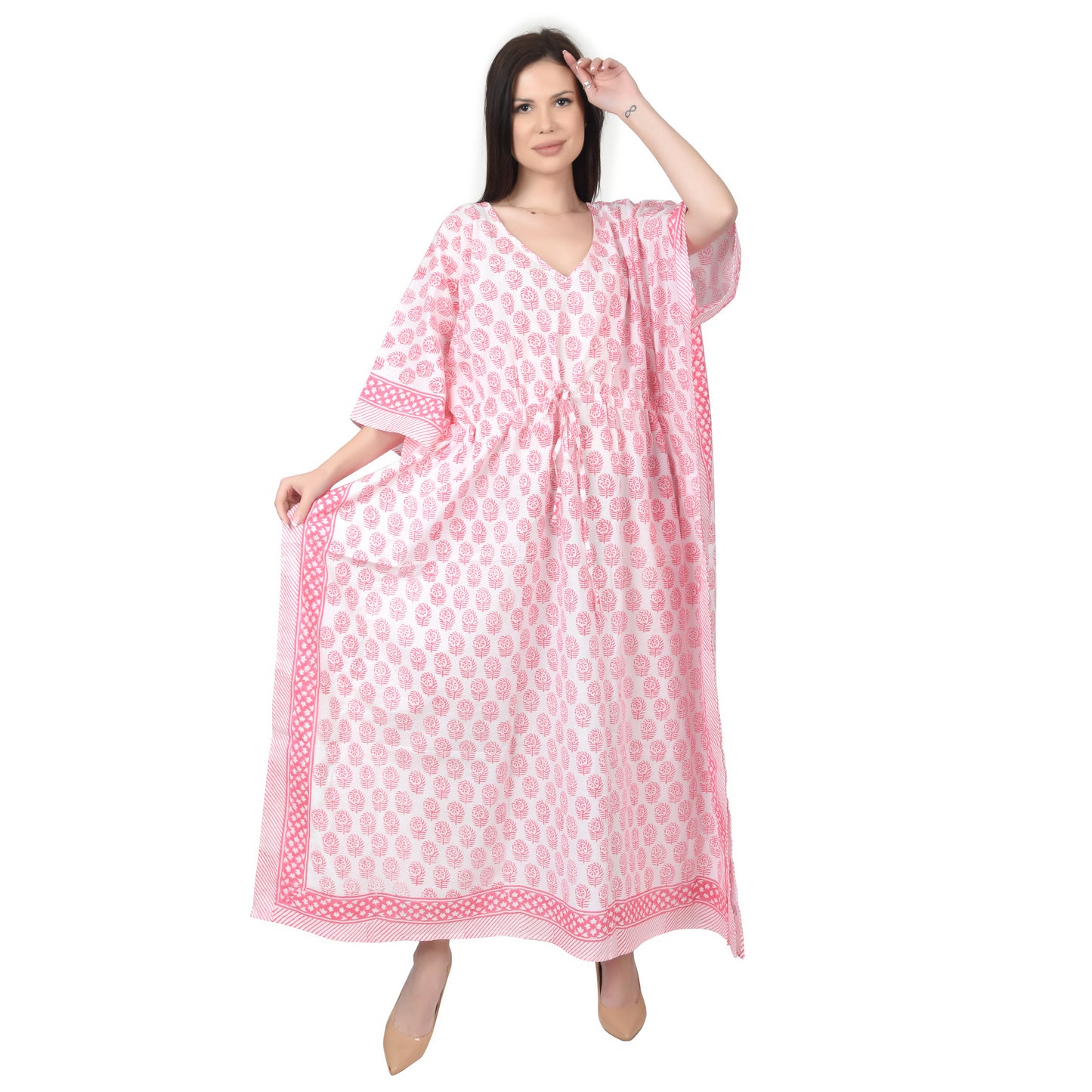 Hand Block Print Cotton Caftans For Women Free Size Vintage traditonal art Maxi gown sleepwear Night gown Kaftan dress