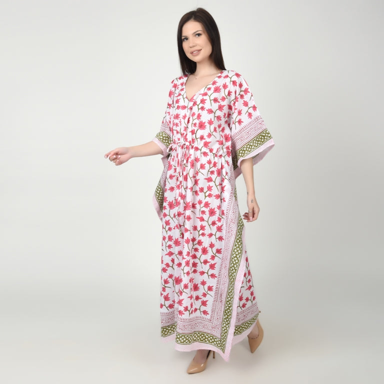 Hand Block Print Cotton Caftans For Women Free Size Vintage traditonal art Maxi gown sleepwear Night gown Kaftan dress
