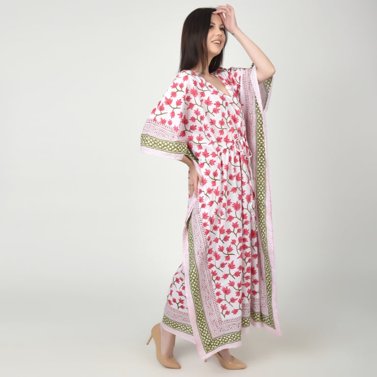 Hand Block Print Cotton Caftans For Women Free Size Vintage traditonal art Maxi gown sleepwear Night gown Kaftan dress