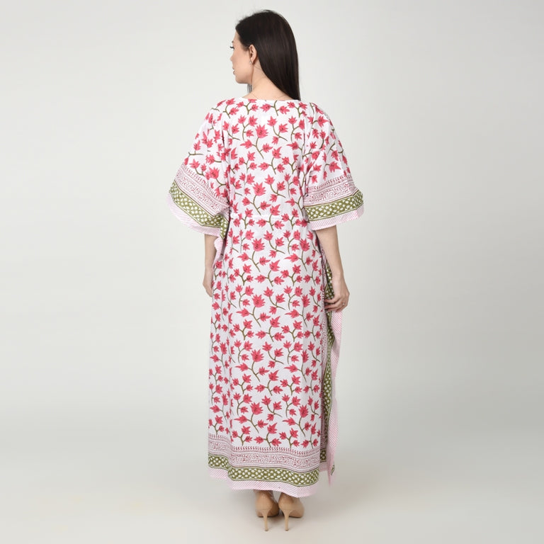 Hand Block Print Cotton Caftans For Women Free Size Vintage traditonal art Maxi gown sleepwear Night gown Kaftan dress