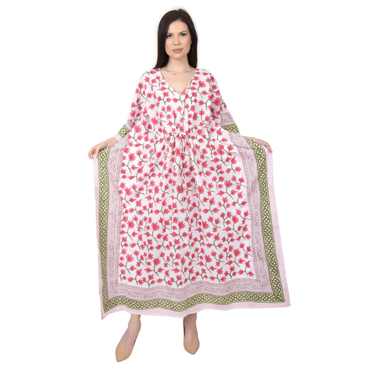 Hand Block Print Cotton Caftans For Women Free Size Vintage traditonal art Maxi gown sleepwear Night gown Kaftan dress