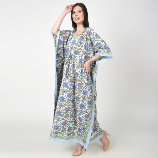 Hand Block Print Cotton Caftans For Women Free Size Vintage traditonal art Maxi gown sleepwear Night gown Kaftan dress