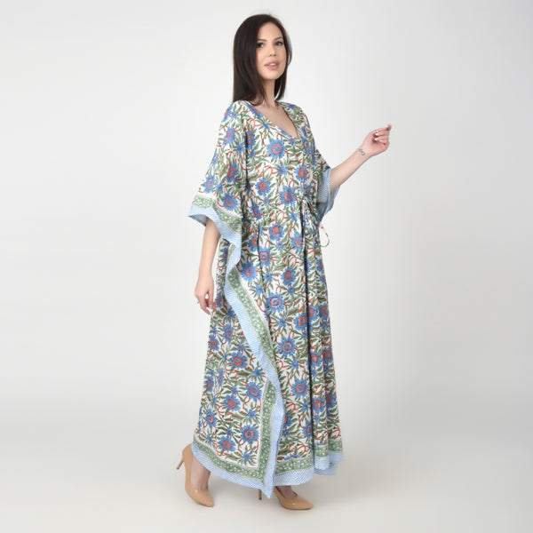 Hand Block Print Cotton Caftans For Women Free Size Vintage traditonal art Maxi gown sleepwear Night gown Kaftan dress