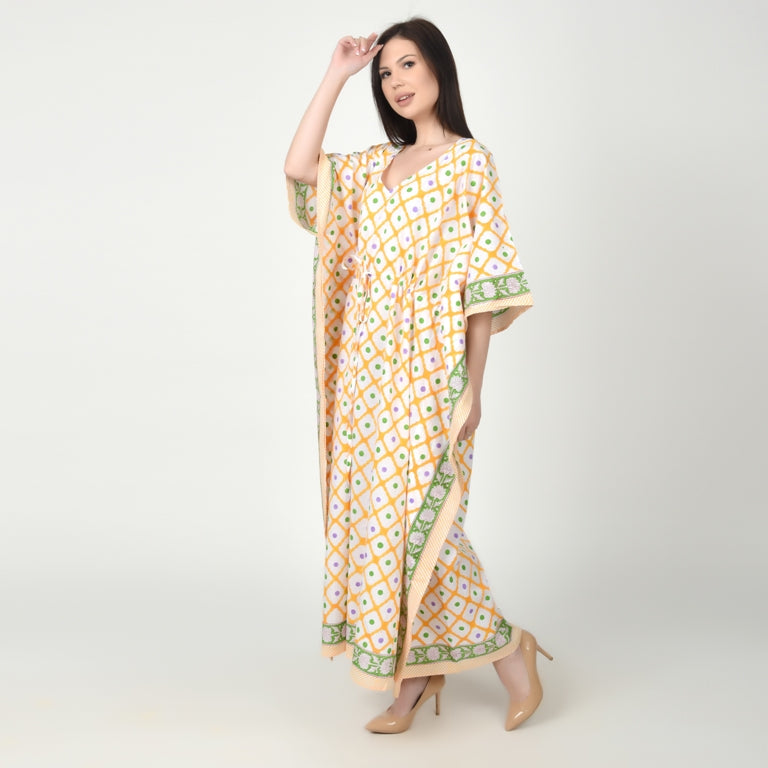 Hand Block Print Cotton Caftans For Women Free Size Vintage traditonal art Maxi gown sleepwear Night gown Kaftan dress