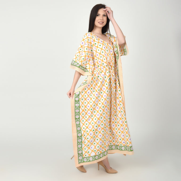 Hand Block Print Cotton Caftans For Women Free Size Vintage traditonal art Maxi gown sleepwear Night gown Kaftan dress
