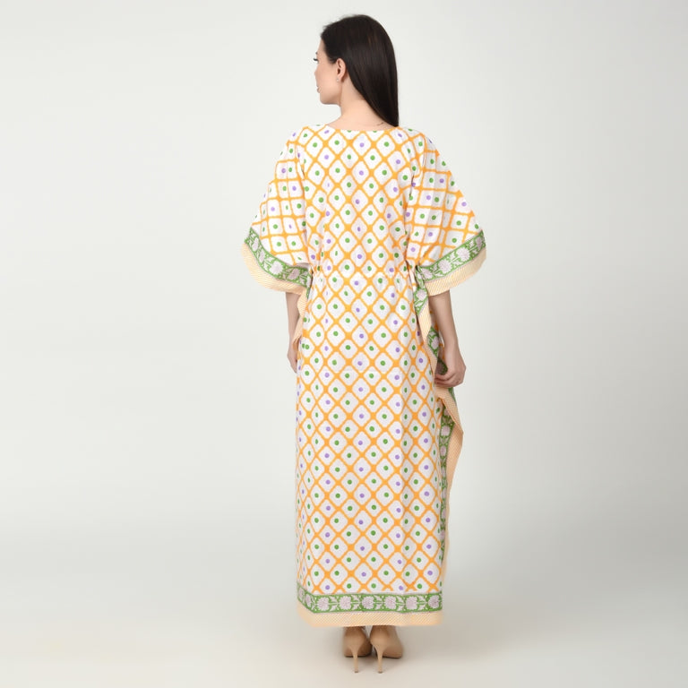 Hand Block Print Cotton Caftans For Women Free Size Vintage traditonal art Maxi gown sleepwear Night gown Kaftan dress