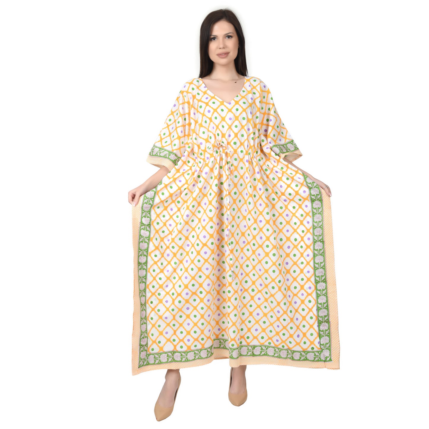 Hand Block Print Cotton Caftans For Women Free Size Vintage traditonal art Maxi gown sleepwear Night gown Kaftan dress