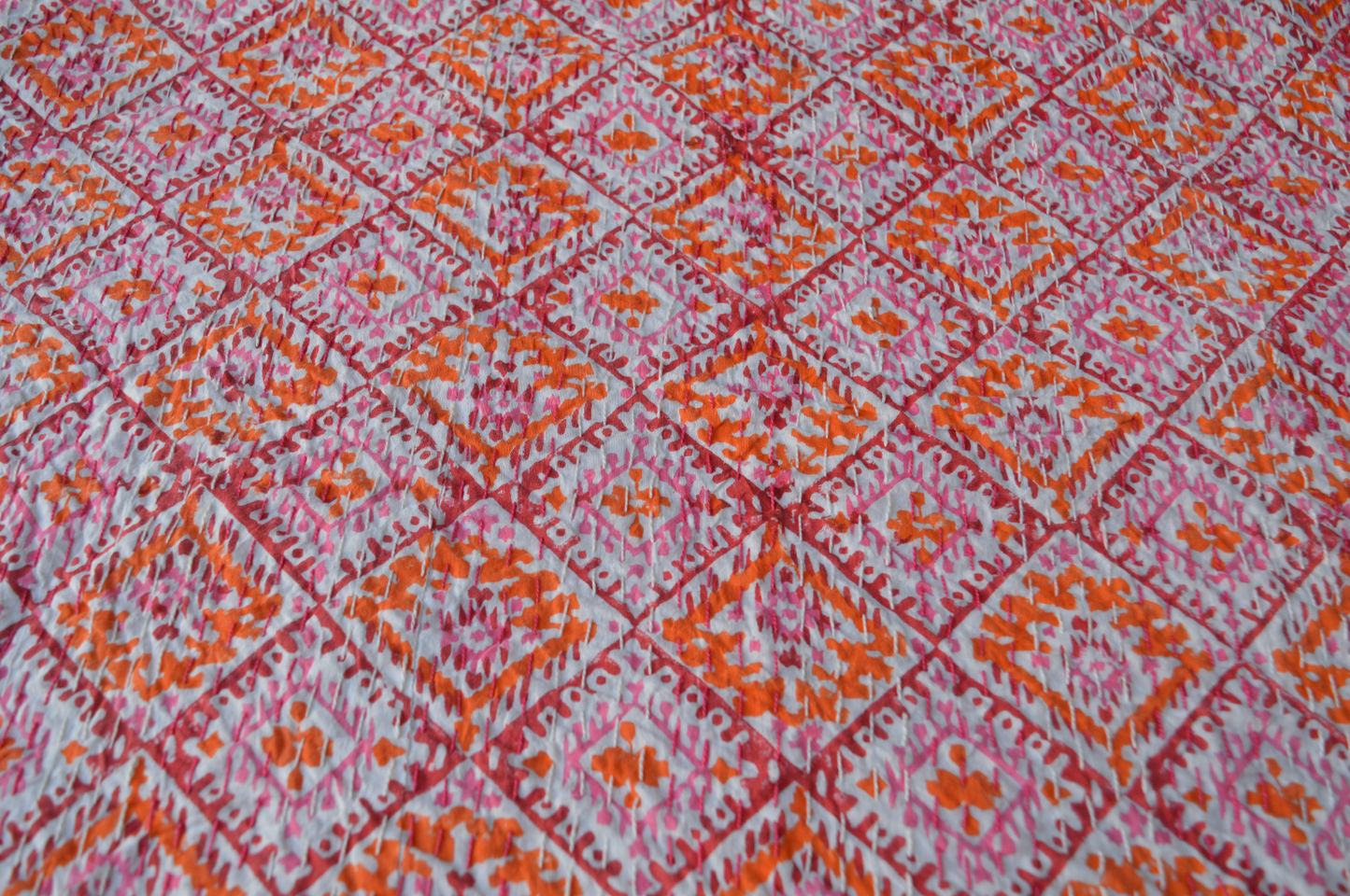 Handmade Cotton Kantha Bedspread Quilt Handmade Throw Blanket Gudari Traditional block Printed