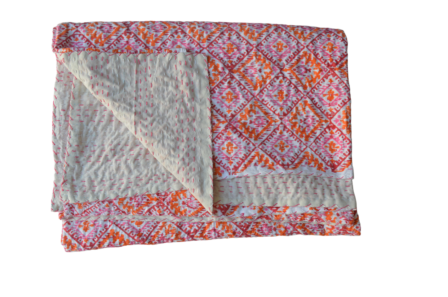 Handmade Cotton Kantha Bedspread Quilt Handmade Throw Blanket Gudari Traditional block Printed