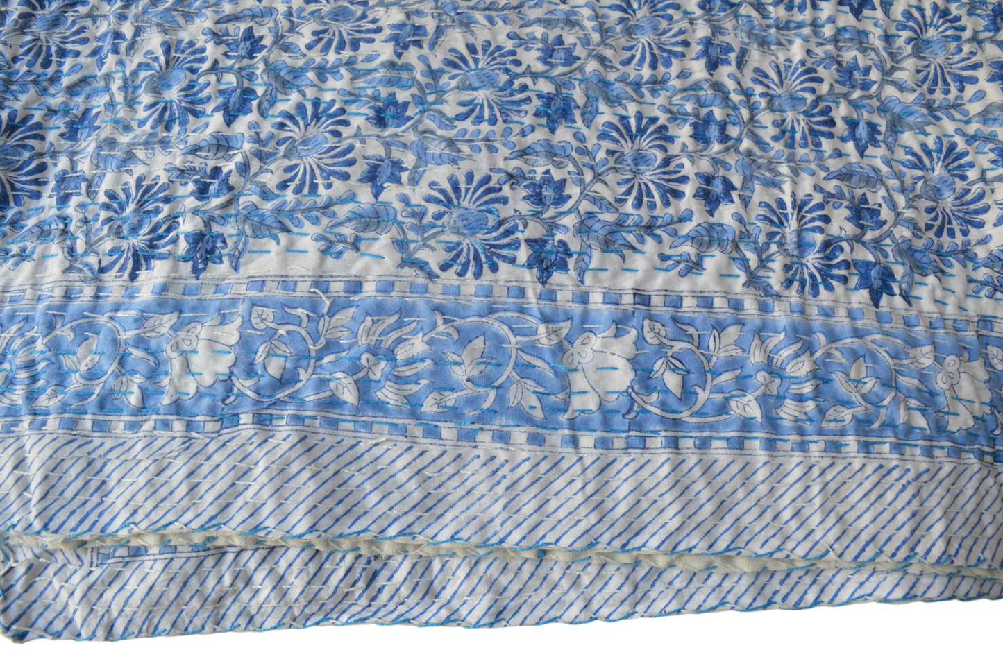 Handmade Cotton Kantha Bedspread Quilt Handmade Throw Blanket Gudari Traditional block Printed