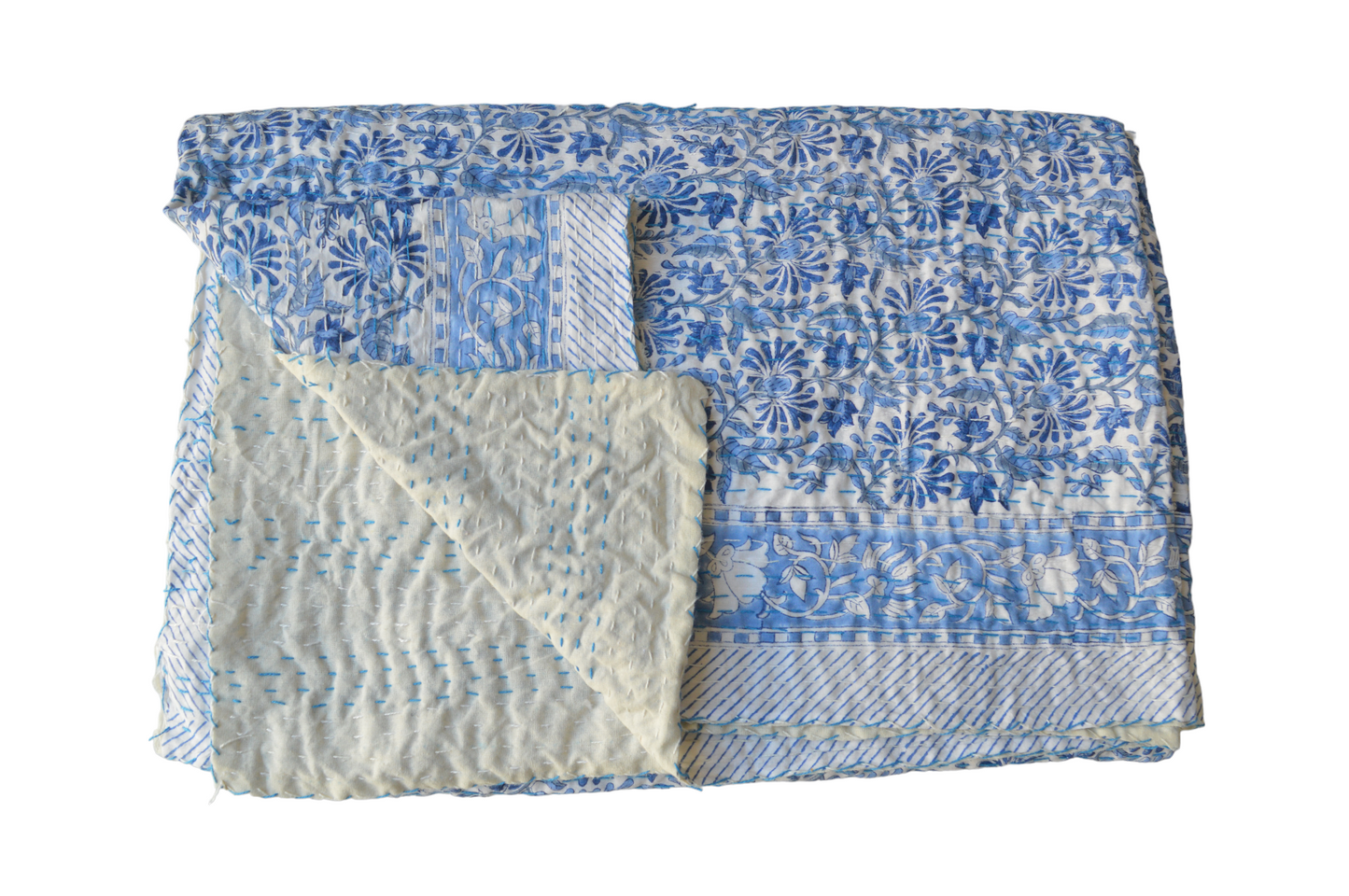 Handmade Cotton Kantha Bedspread Quilt Handmade Throw Blanket Gudari Traditional block Printed