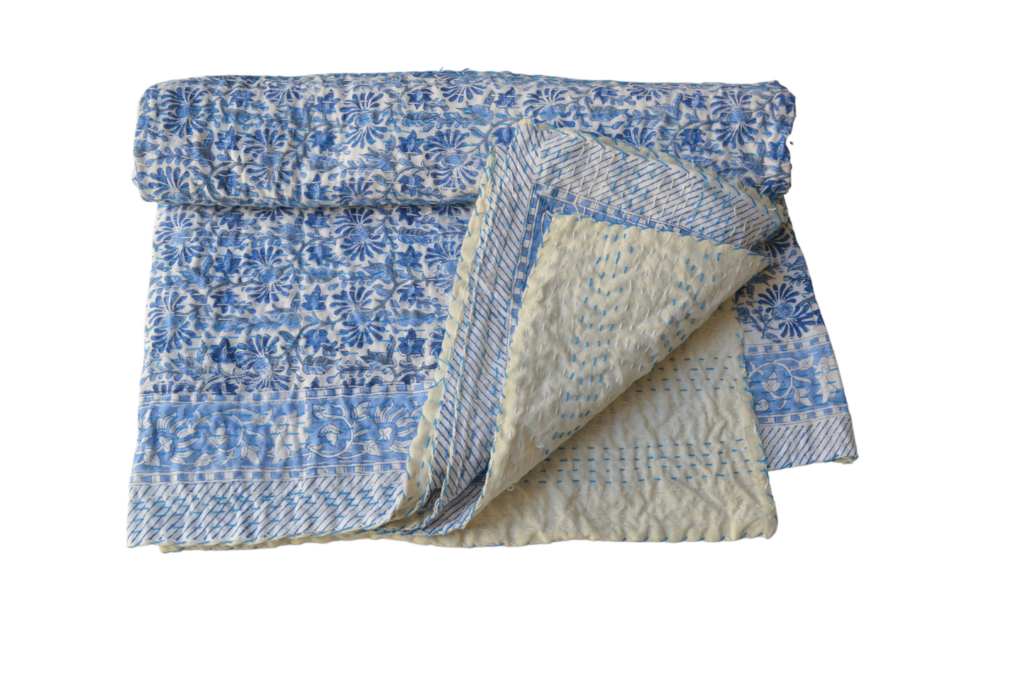 Handmade Cotton Kantha Bedspread Quilt Handmade Throw Blanket Gudari Traditional block Printed