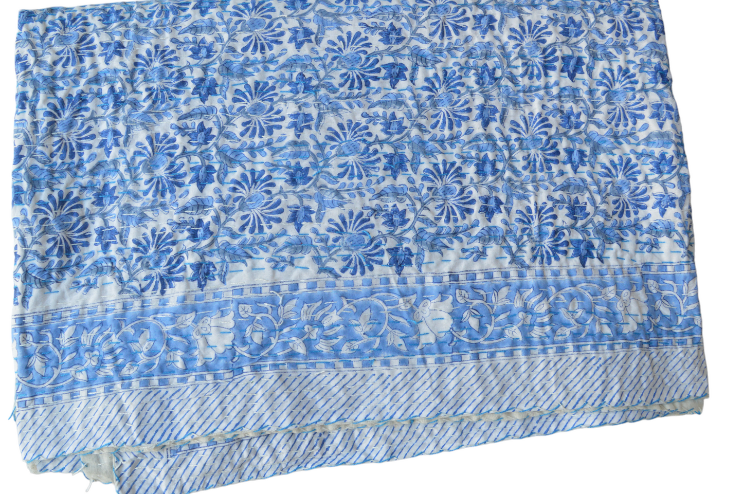 Handmade Cotton Kantha Bedspread Quilt Handmade Throw Blanket Gudari Traditional block Printed