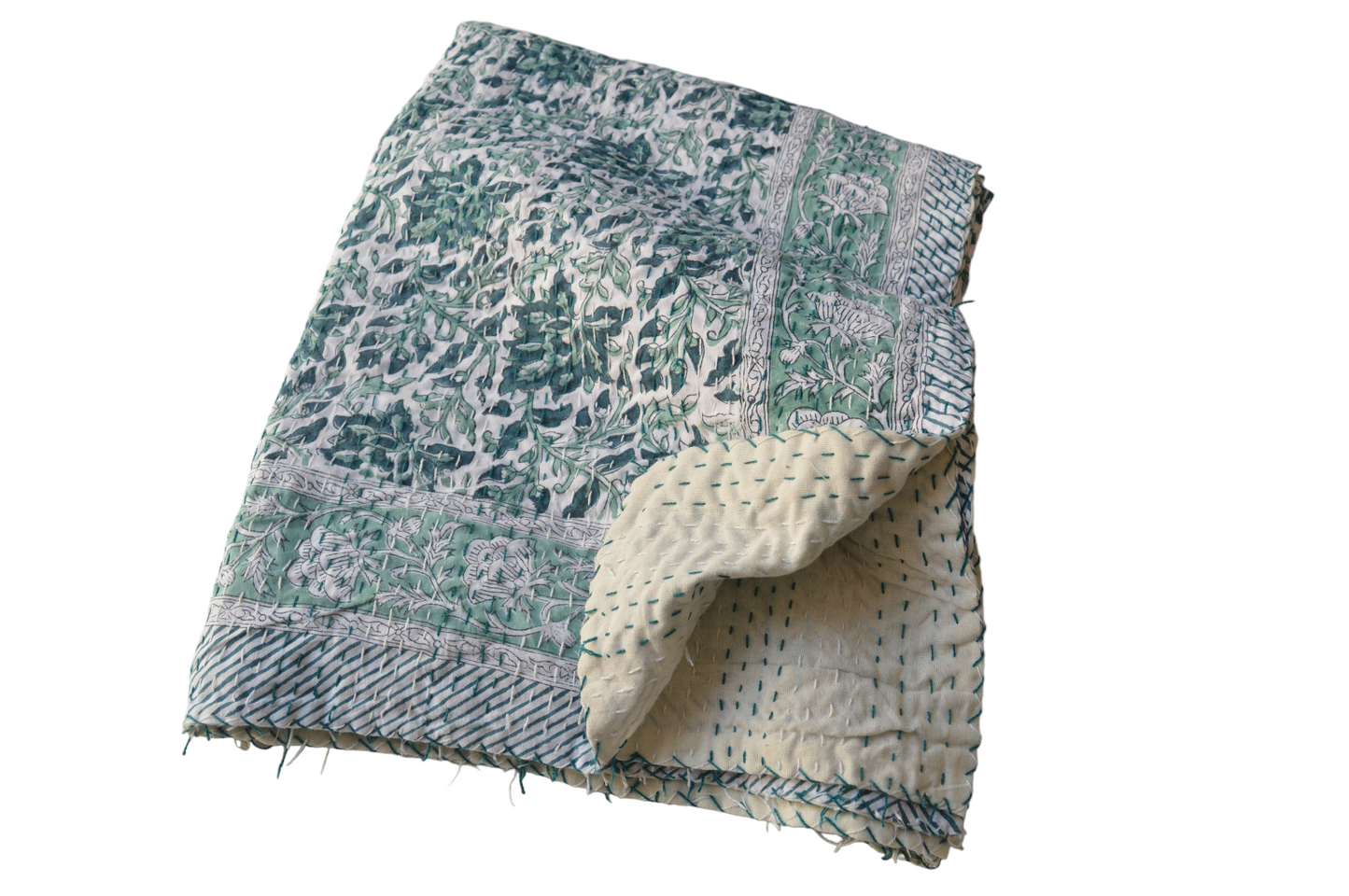 Handmade Cotton Kantha Bedspread Quilt Handmade Throw Blanket Gudari Traditional block Printed