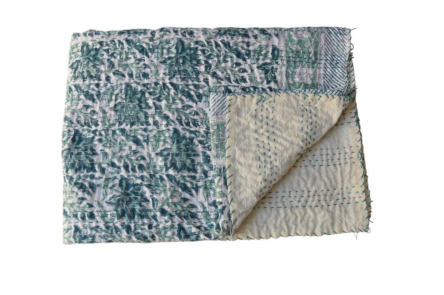 Handmade Cotton Kantha Bedspread Quilt Handmade Throw Blanket Gudari Traditional block Printed