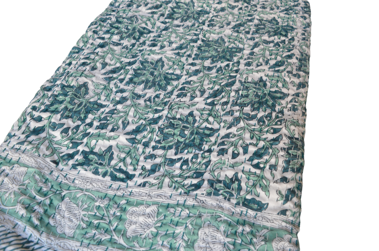 Handmade Cotton Kantha Bedspread Quilt Handmade Throw Blanket Gudari Traditional block Printed