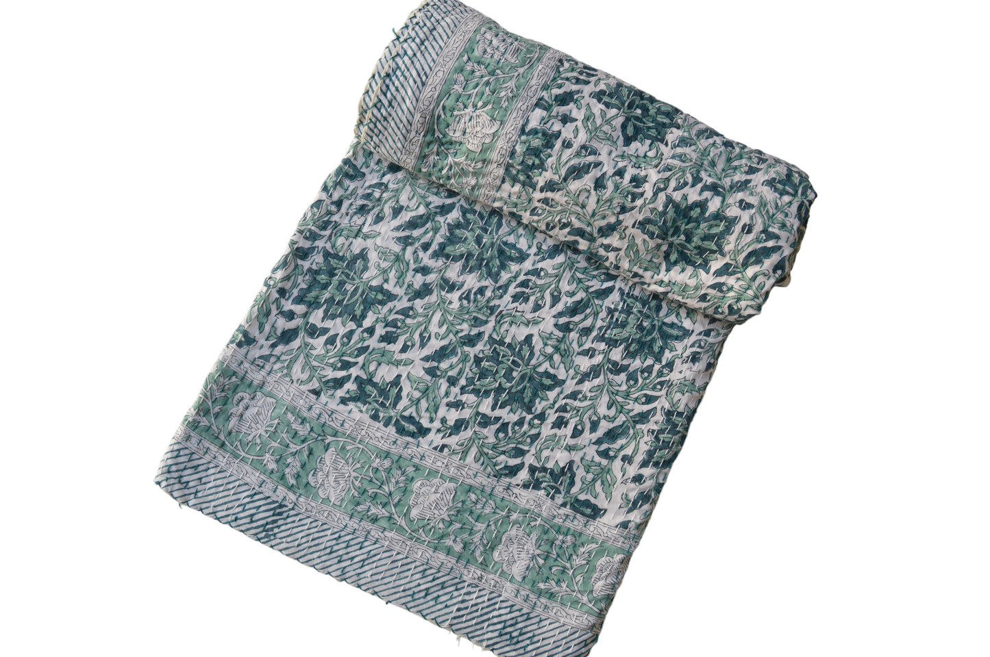 Handmade Cotton Kantha Bedspread Quilt Handmade Throw Blanket Gudari Traditional block Printed