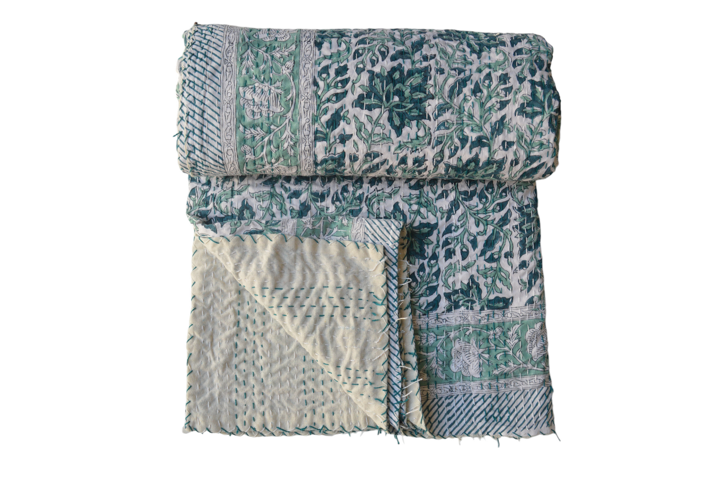 Handmade Cotton Kantha Bedspread Quilt Handmade Throw Blanket Gudari Traditional block Printed
