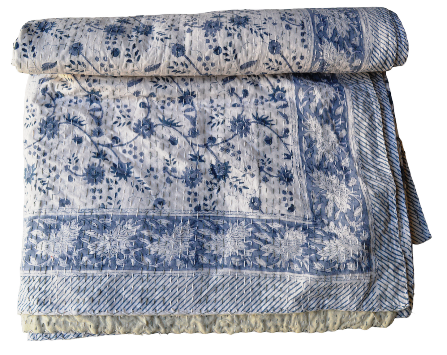 Handmade Cotton Kantha Bedspread Quilt Handmade Throw Blanket Gudari Traditional block Printed