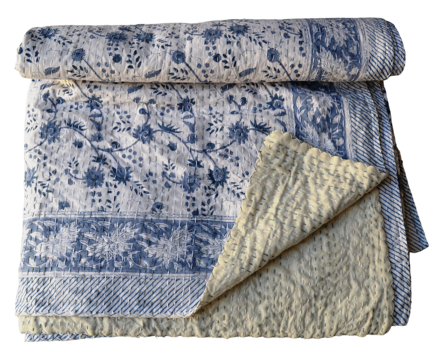 Handmade Cotton Kantha Bedspread Quilt Handmade Throw Blanket Gudari Traditional block Printed
