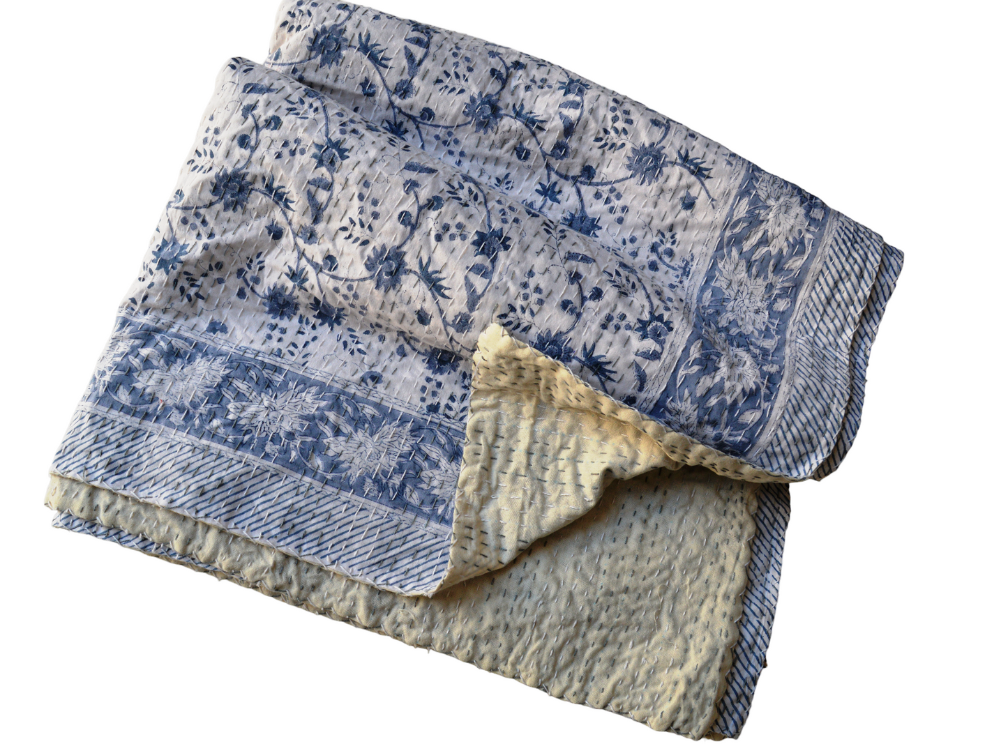 Handmade Cotton Kantha Bedspread Quilt Handmade Throw Blanket Gudari Traditional block Printed