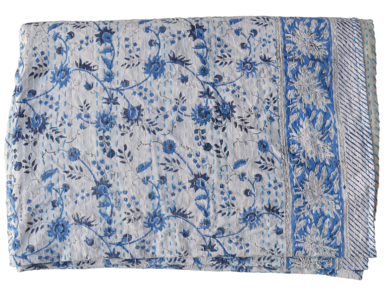 Handmade Cotton Kantha Bedspread Quilt Handmade Throw Blanket Gudari Traditional block Printed