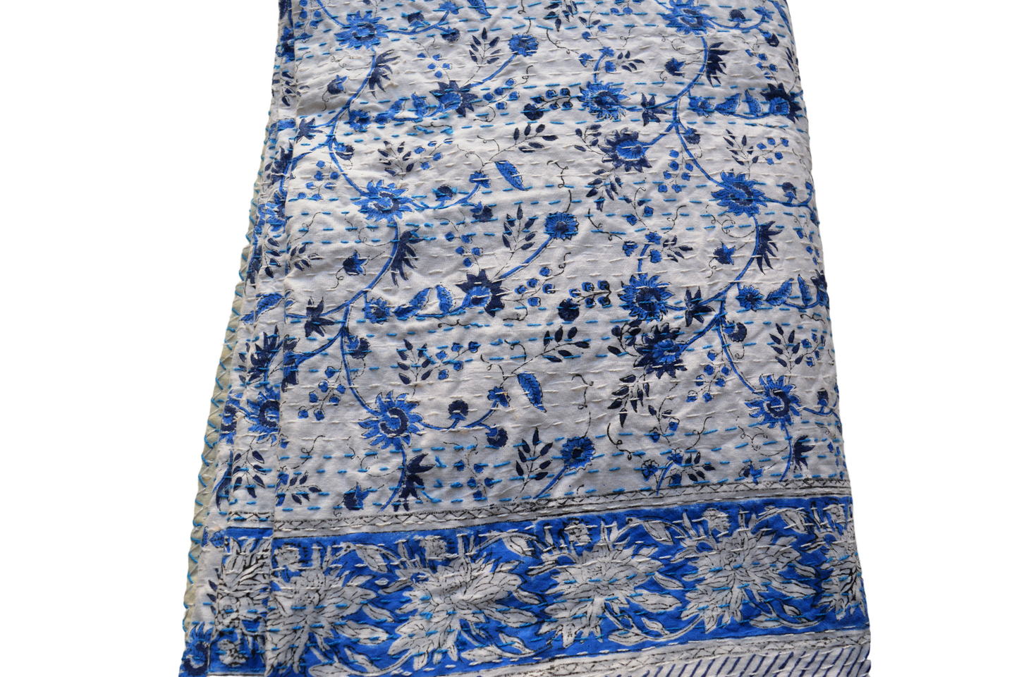 Handmade Cotton Kantha Bedspread Quilt Handmade Throw Blanket Gudari Traditional block Printed
