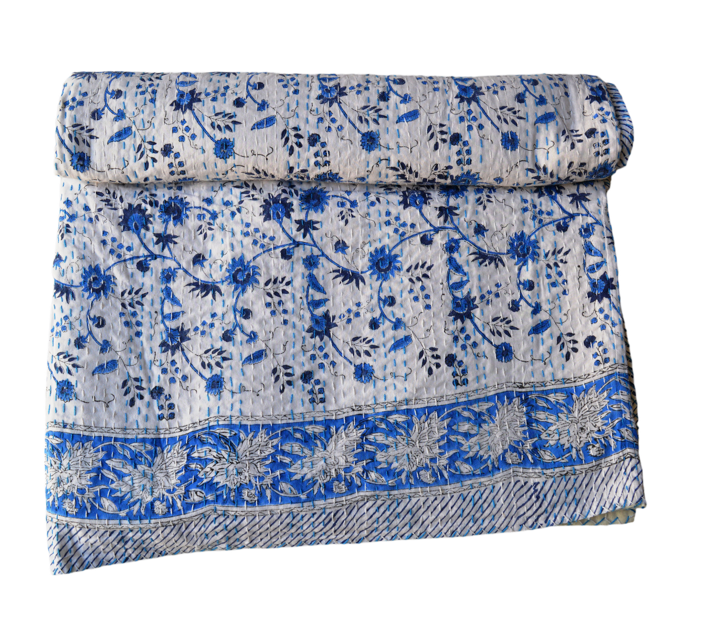 Handmade Cotton Kantha Bedspread Quilt Handmade Throw Blanket Gudari Traditional block Printed