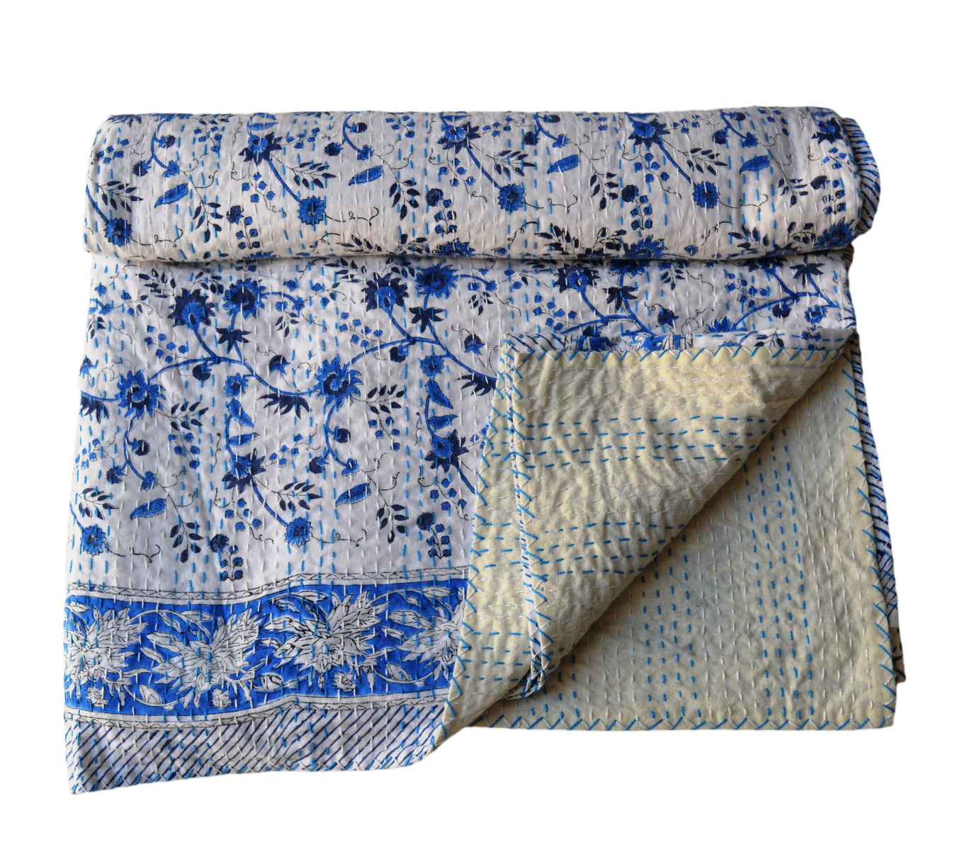 Handmade Cotton Kantha Bedspread Quilt Handmade Throw Blanket Gudari Traditional block Printed