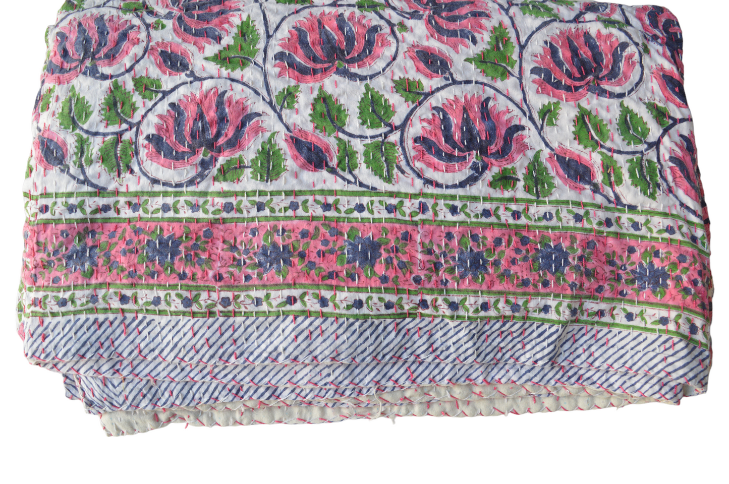 Handmade Cotton Kantha Bedspread Quilt Handmade Throw Blanket Gudari Traditional block Printed