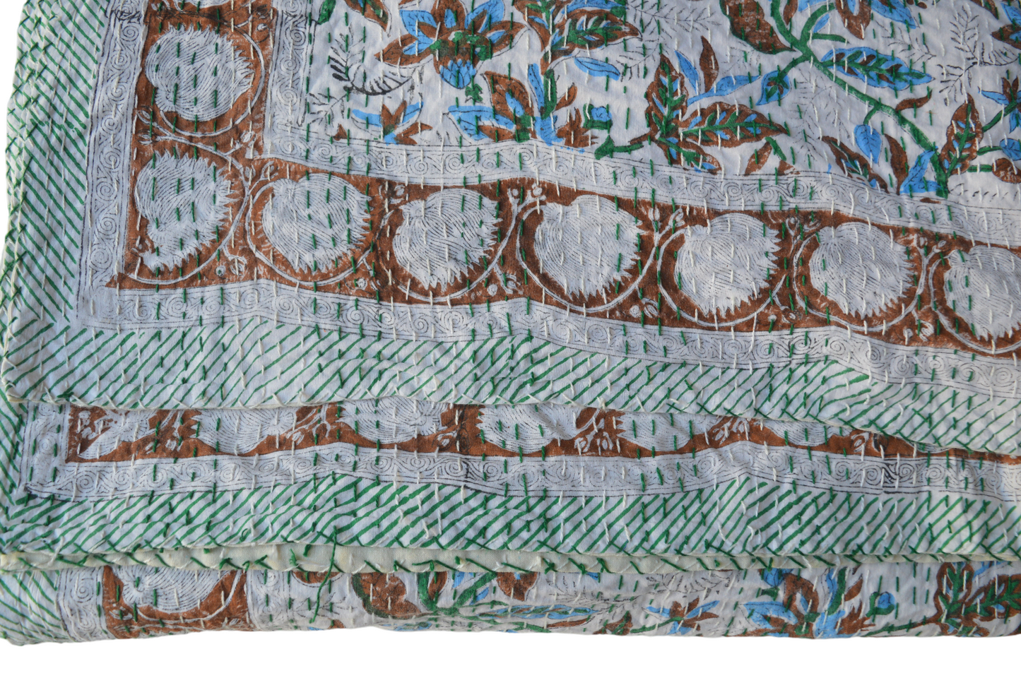 Handmade Cotton Kantha Bedspread Quilt Handmade Throw Blanket Gudari Traditional block Printed