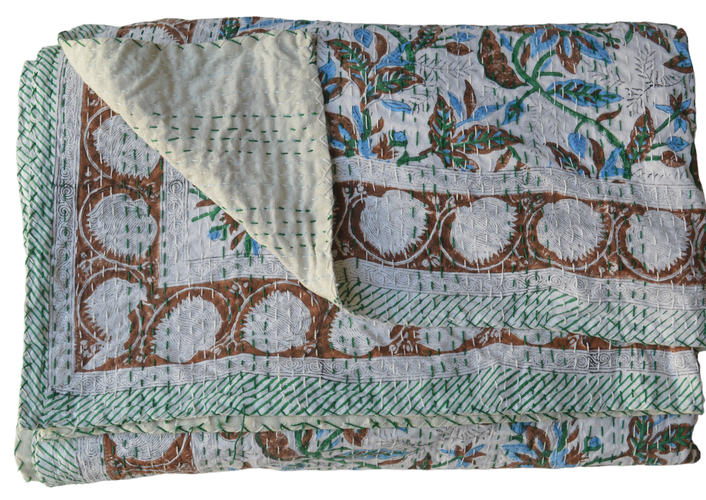 Handmade Cotton Kantha Bedspread Quilt Handmade Throw Blanket Gudari Traditional block Printed