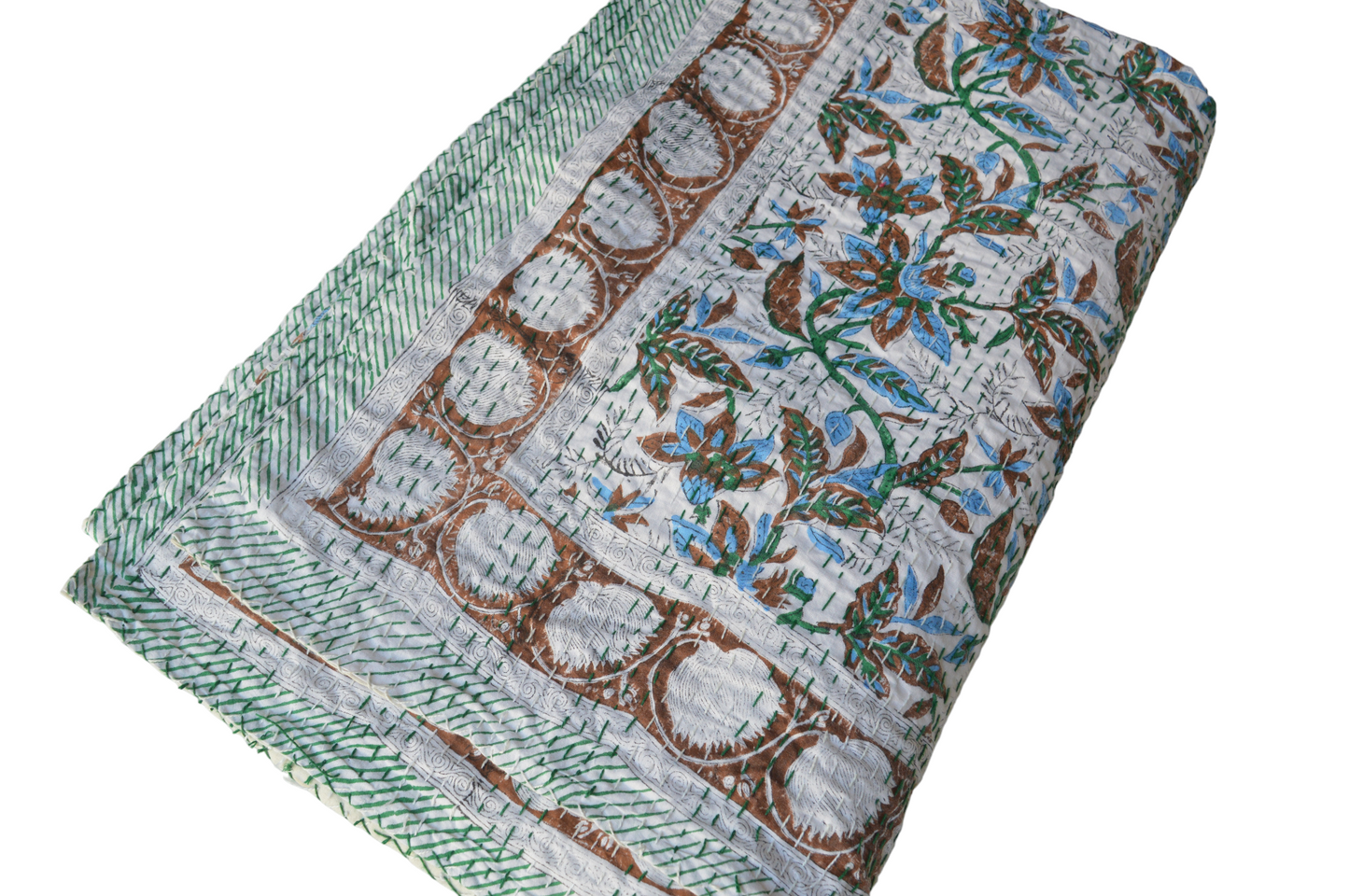 Handmade Cotton Kantha Bedspread Quilt Handmade Throw Blanket Gudari Traditional block Printed