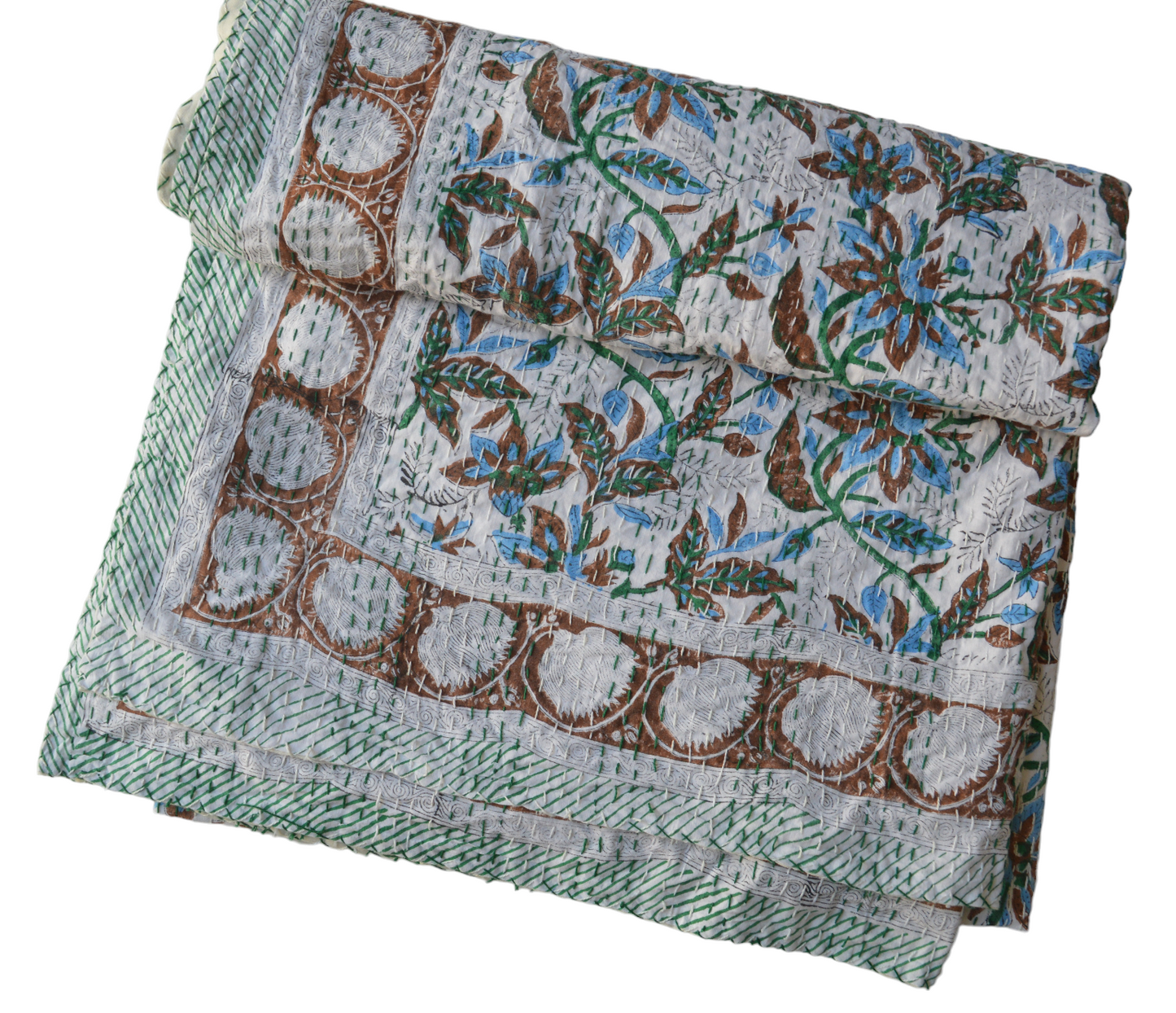 Handmade Cotton Kantha Bedspread Quilt Handmade Throw Blanket Gudari Traditional block Printed