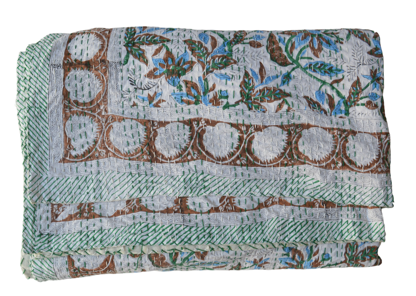 Handmade Cotton Kantha Bedspread Quilt Handmade Throw Blanket Gudari Traditional block Printed
