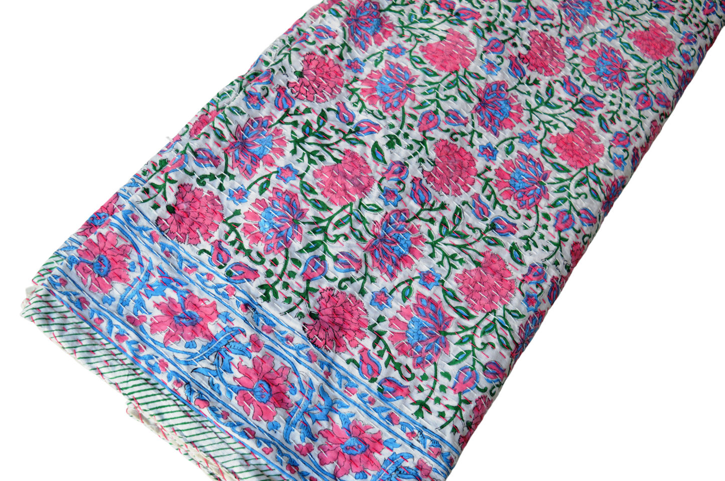 Handmade Cotton Kantha Bedspread Quilt Handmade Throw Blanket Gudari Traditional block Printed