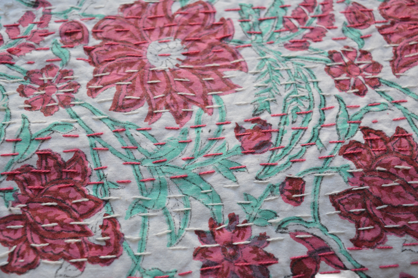 Handmade Cotton Kantha Bedspread Quilt Handmade Throw Blanket Gudari Traditional block Printed