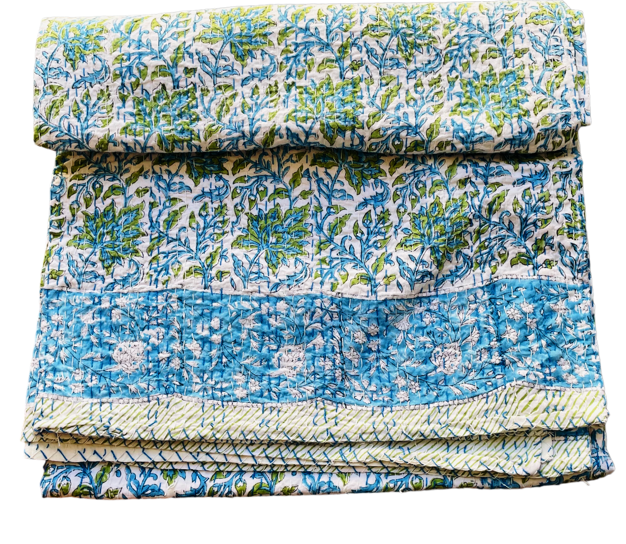 Handmade Cotton Kantha Bedspread Quilt Handmade Throw Blanket Gudari Traditional block Printed