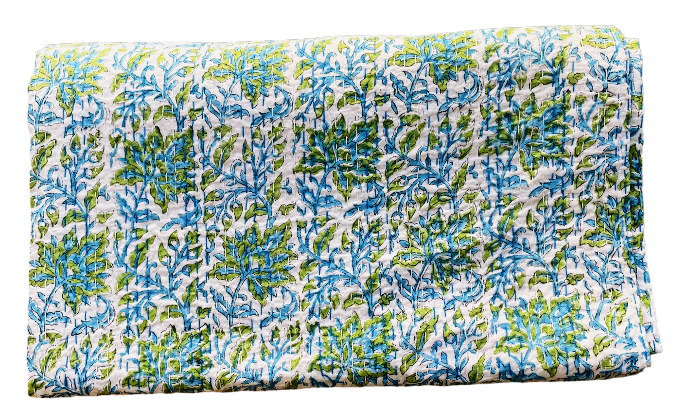 Handmade Cotton Kantha Bedspread Quilt Handmade Throw Blanket Gudari Traditional block Printed