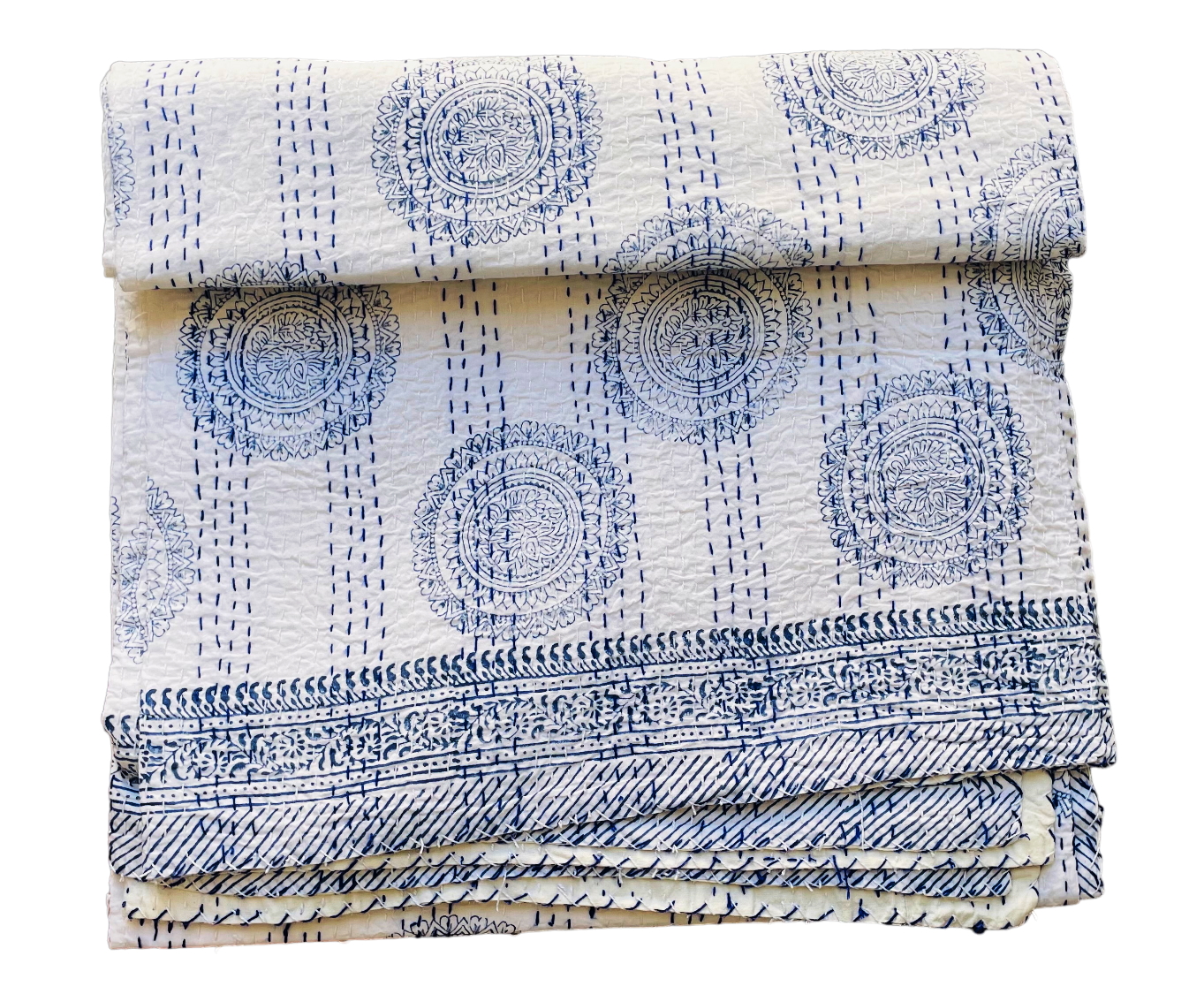 Handmade Cotton Kantha Bedspread Quilt Handmade Throw Blanket Gudari Traditional block Printed