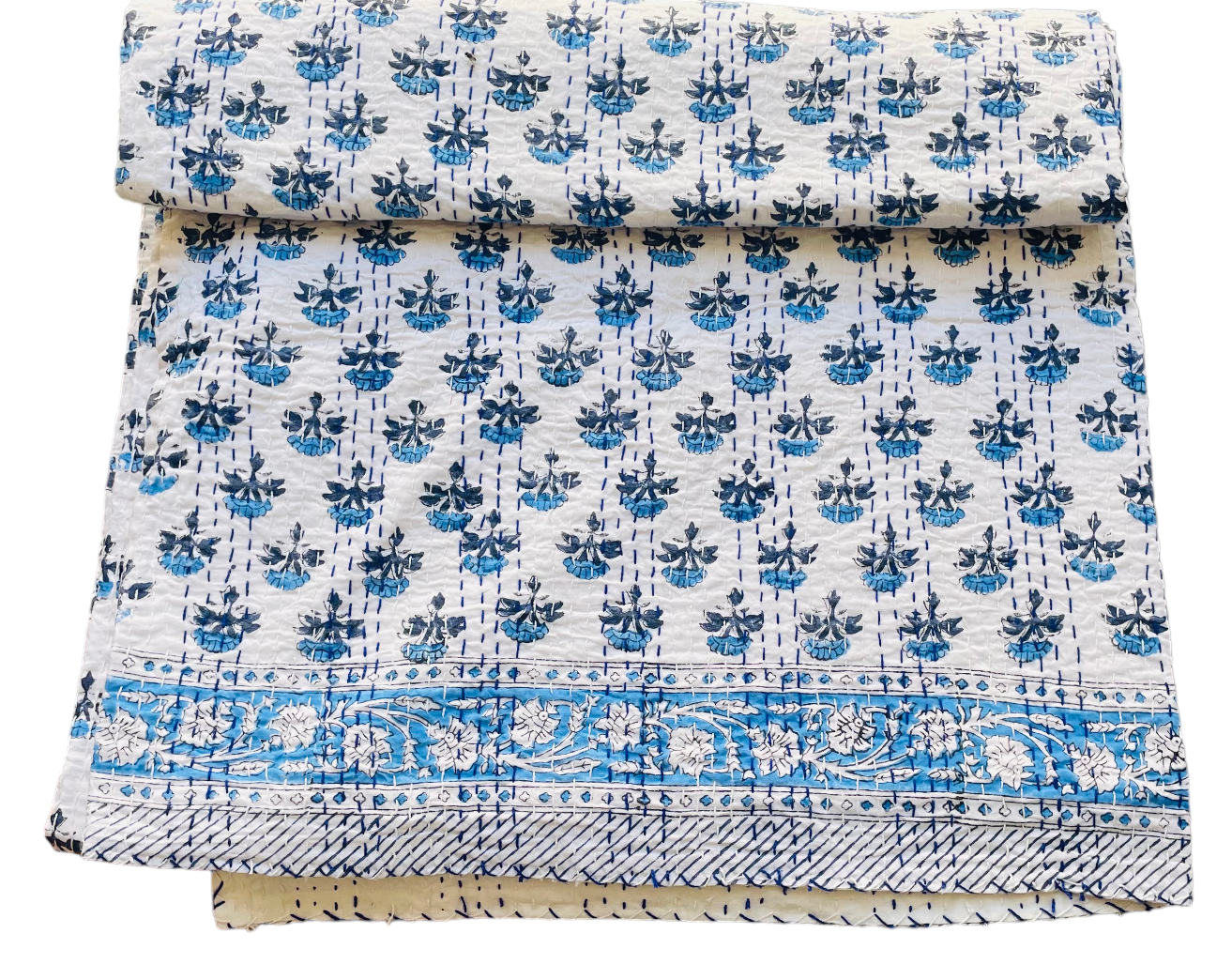 Handmade Cotton Kantha Bedspread Quilt Handmade Throw Blanket Gudari Traditional block Printed