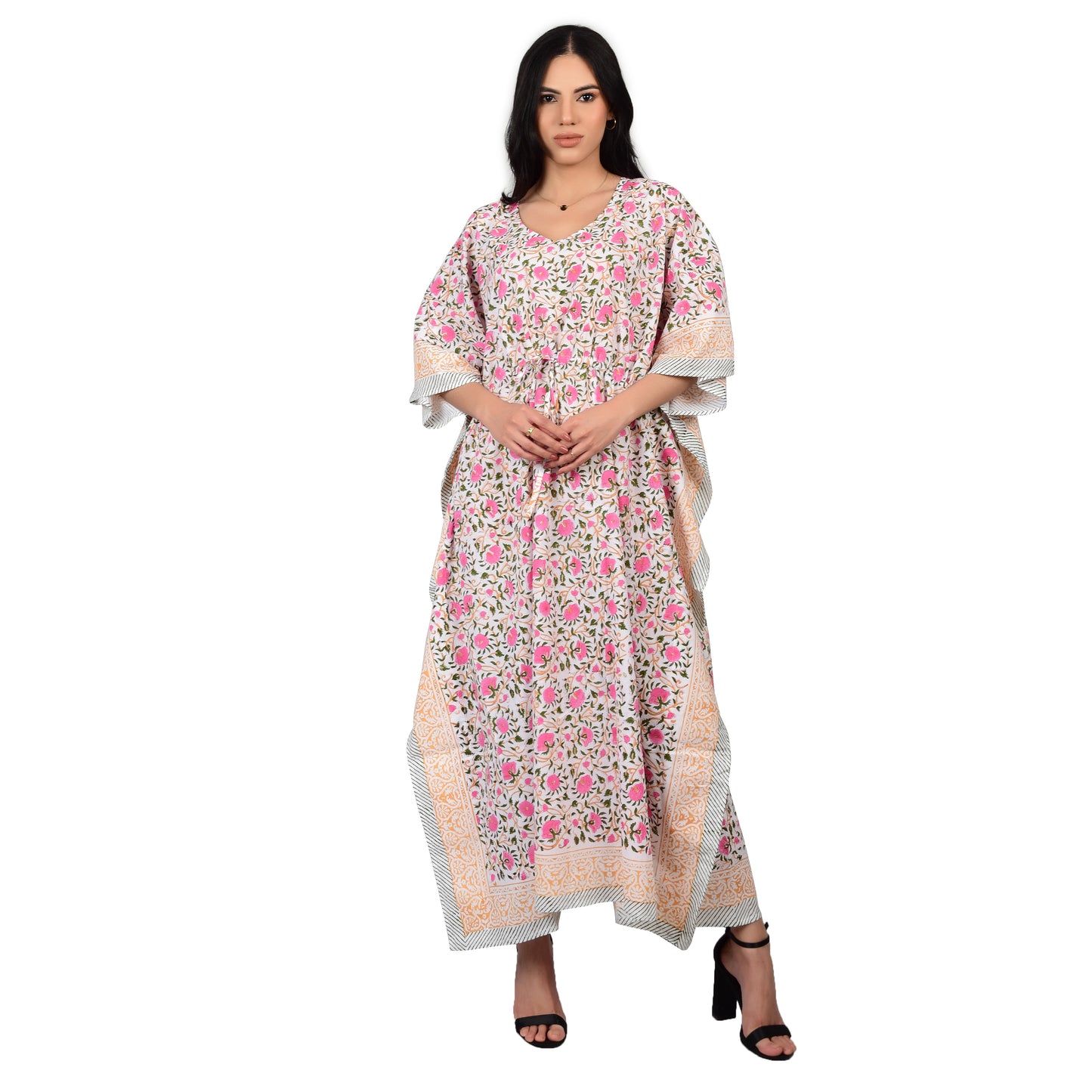 Hand Block Print Cotton Caftans For Women Free Size Vintage traditonal art Maxi gown sleepwear Night gown Kaftan dress