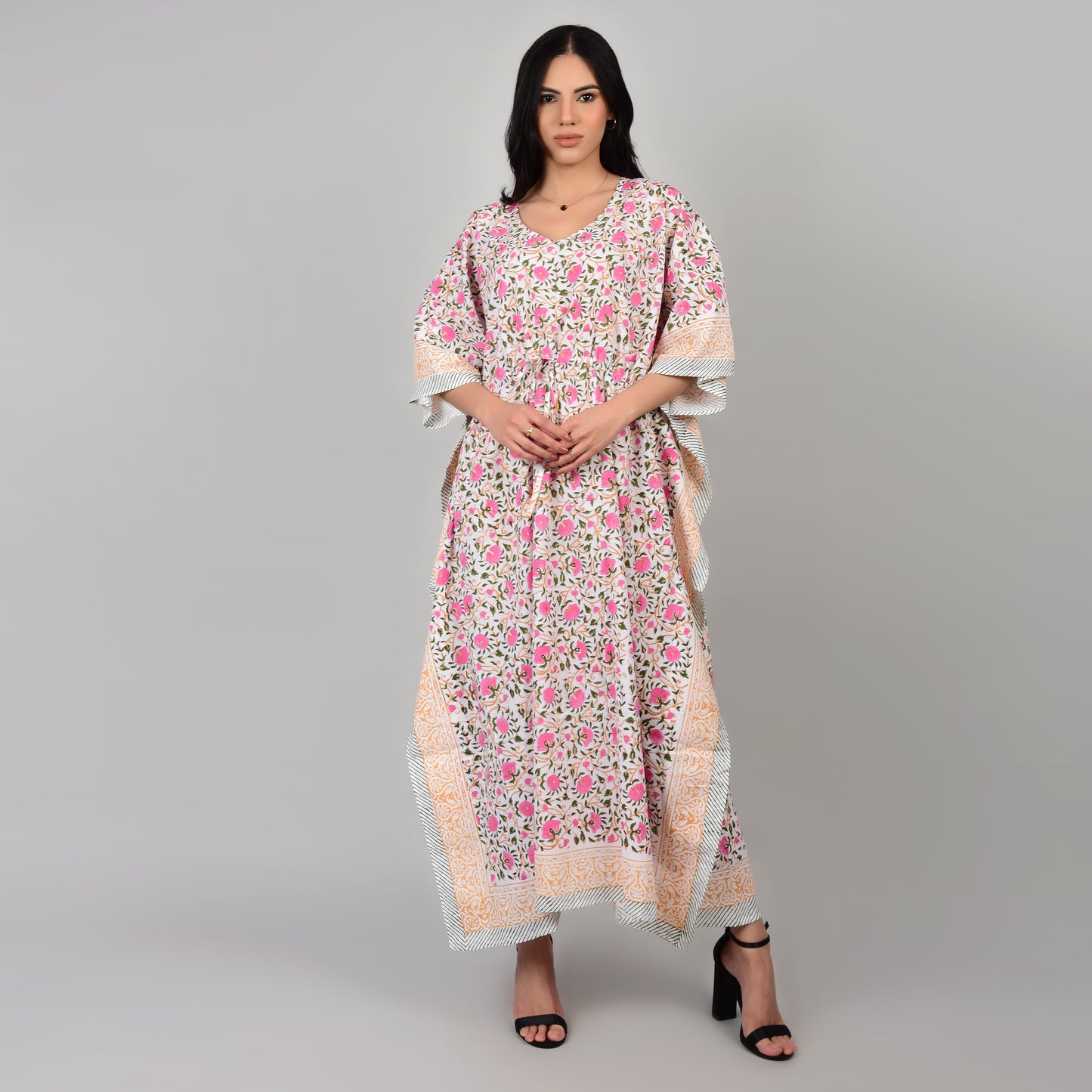 Hand Block Print Cotton Caftans For Women Free Size Vintage traditonal art Maxi gown sleepwear Night gown Kaftan dress