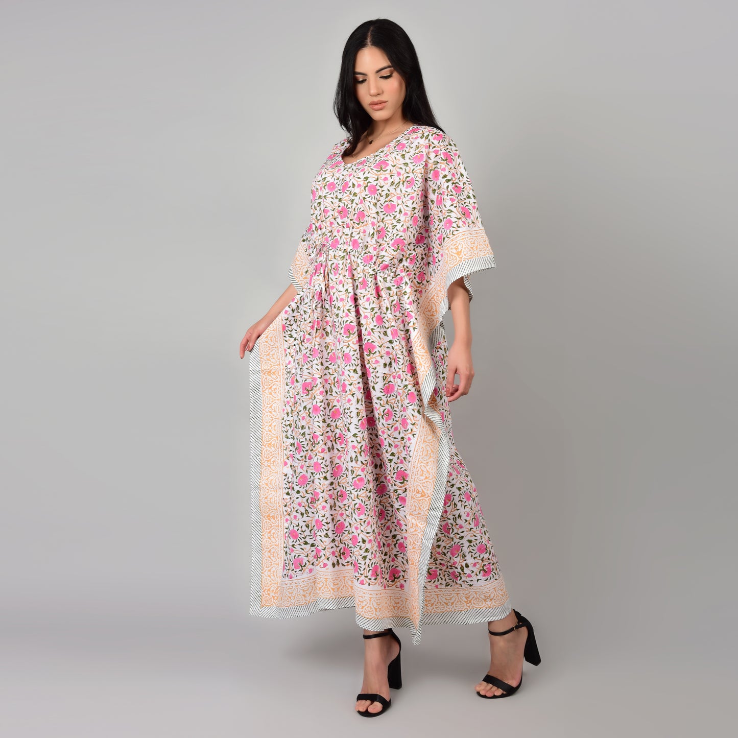 Hand Block Print Cotton Caftans For Women Free Size Vintage traditonal art Maxi gown sleepwear Night gown Kaftan dress