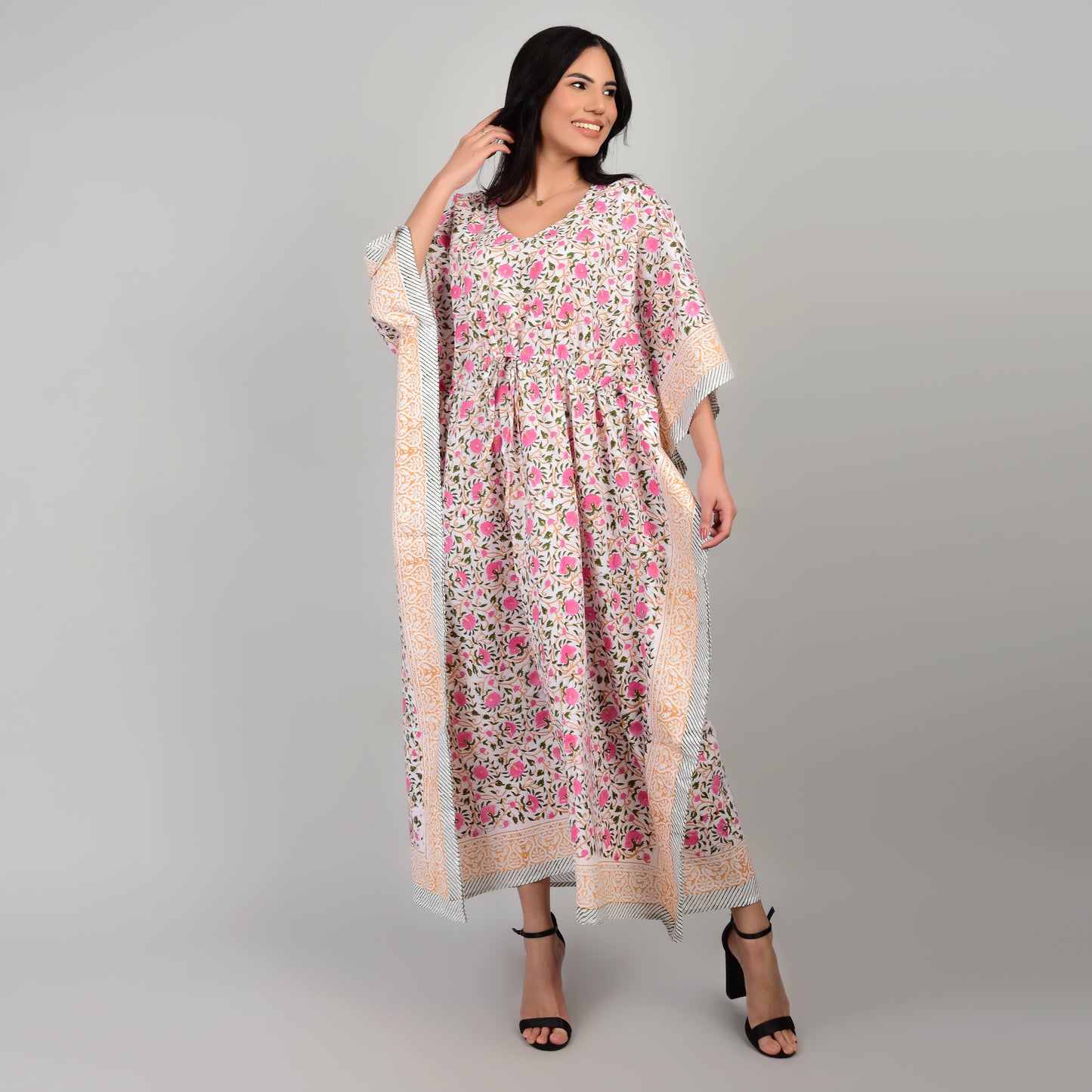 Hand Block Print Cotton Caftans For Women Free Size Vintage traditonal art Maxi gown sleepwear Night gown Kaftan dress