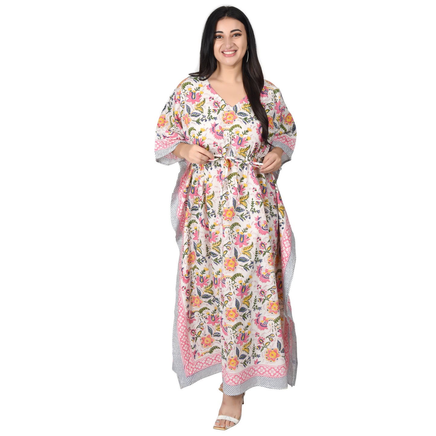 Hand Block Print Cotton Caftans For Women Free Size