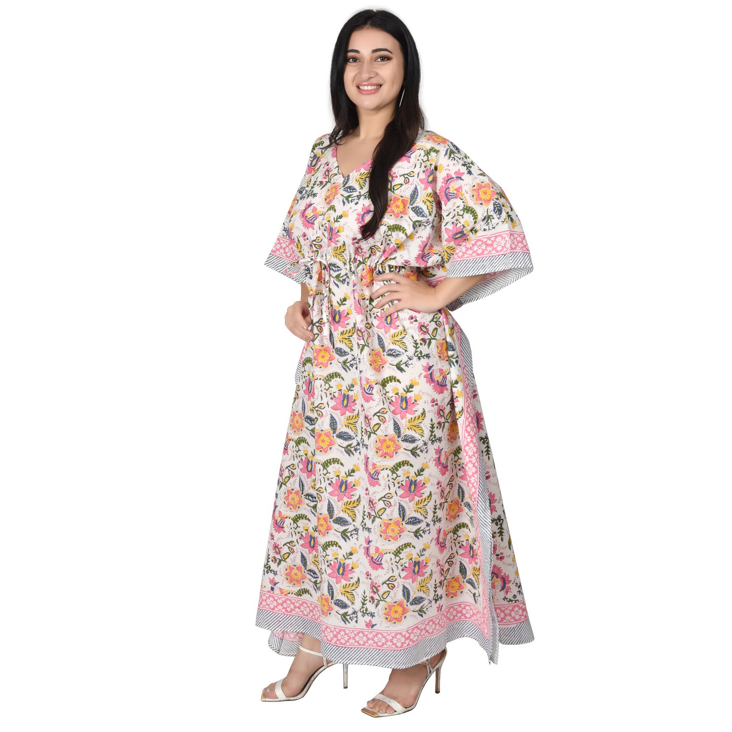 Hand Block Print Cotton Caftans For Women Free Size