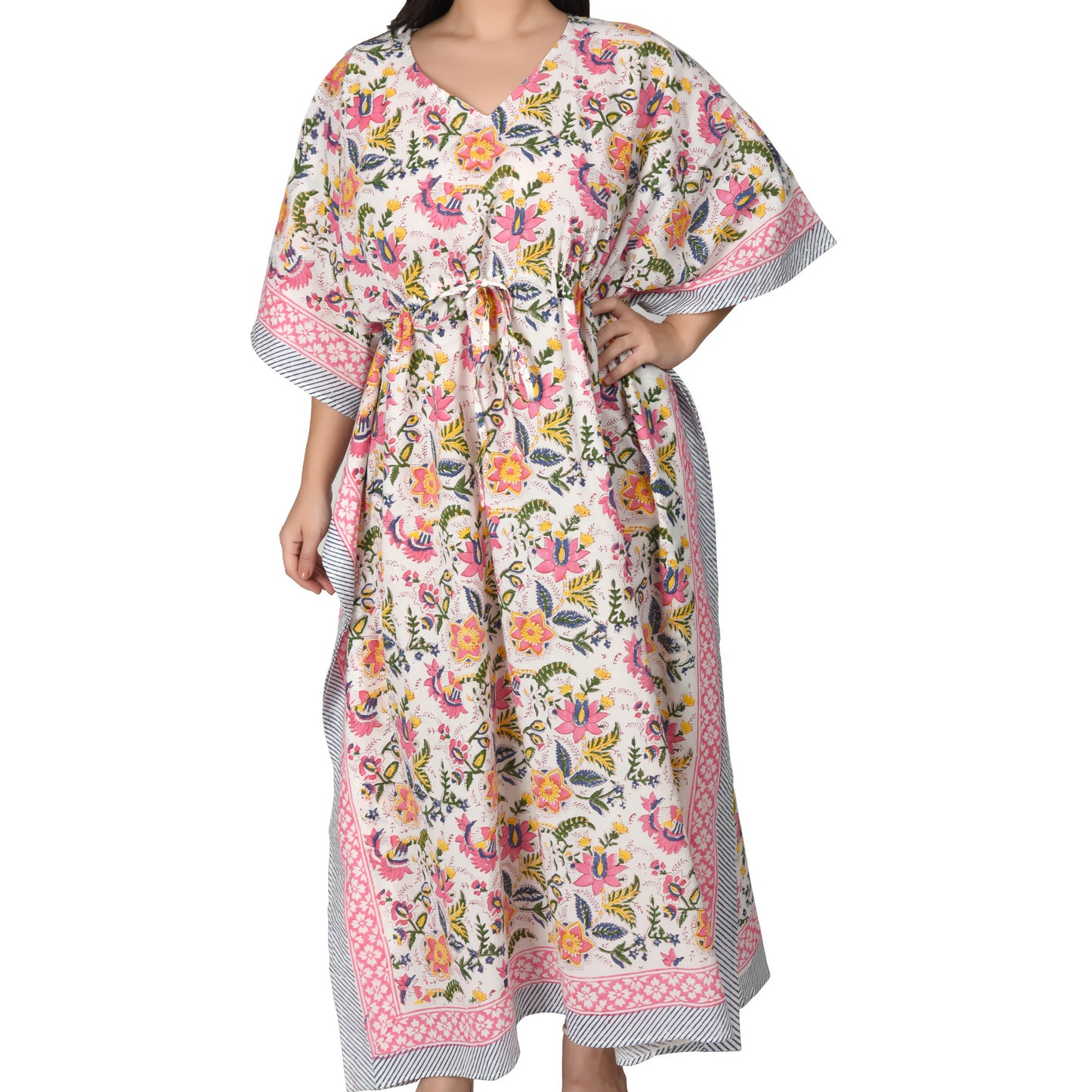 Hand Block Print Cotton Caftans For Women Free Size